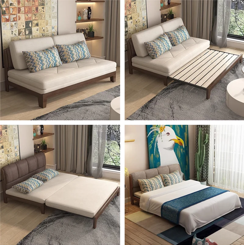 Sofá cama extraíble de madera maciza