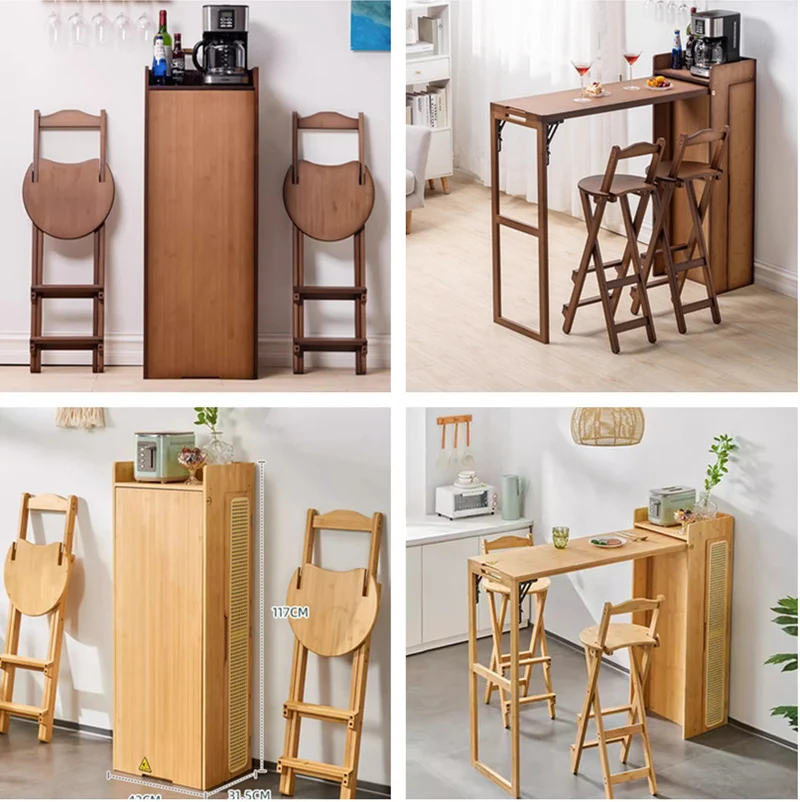 Mesa de bar plegable de bambú con estante de almacenamiento