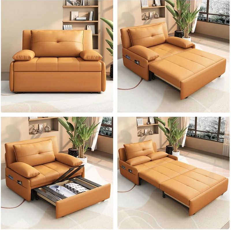 Sofá cama extraíble Leathaire con cajón de almacenamiento debajo