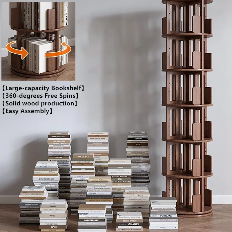 Estantería de madera maciza giratoria de 360°