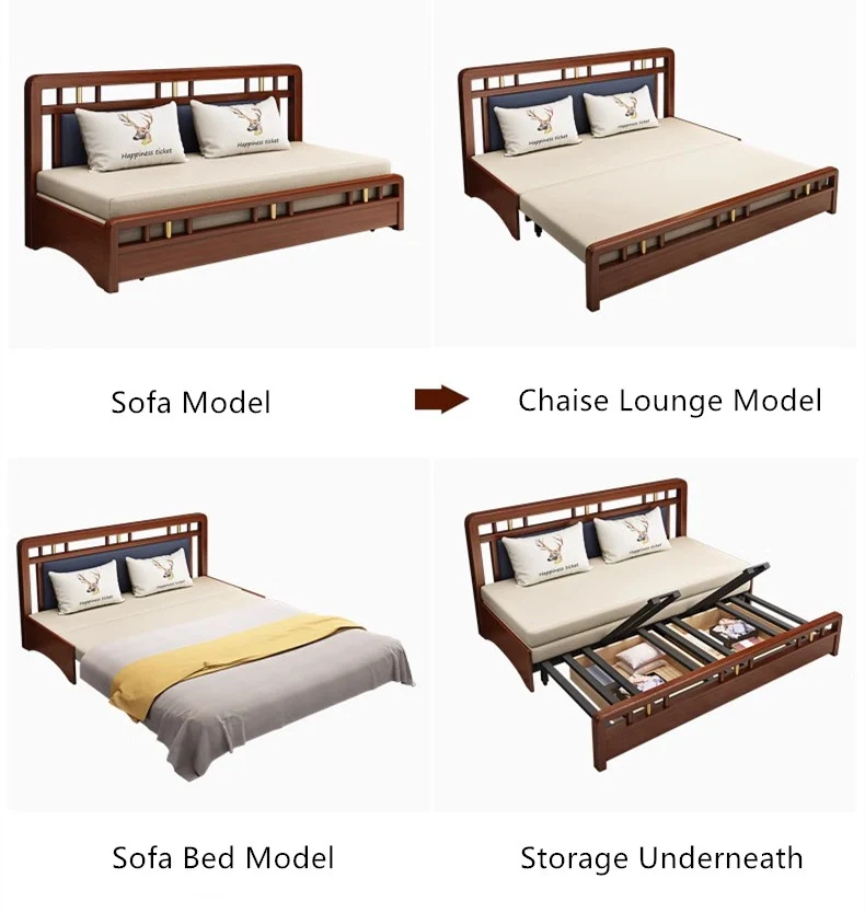 Sofá cama extraíble con estructura de madera maciza y almacenamiento debajo