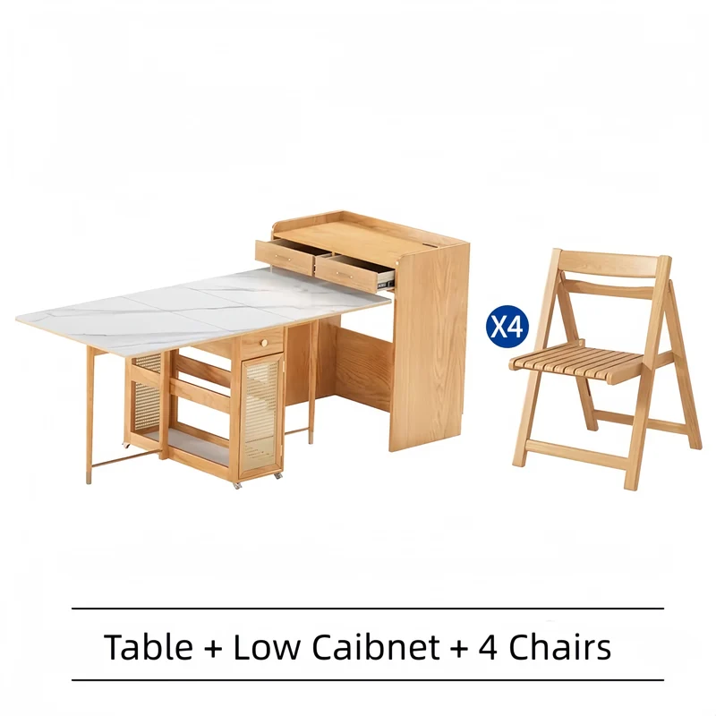 Mesa de comedor de dos hojas abatibles con aparador y 4 sillas plegables