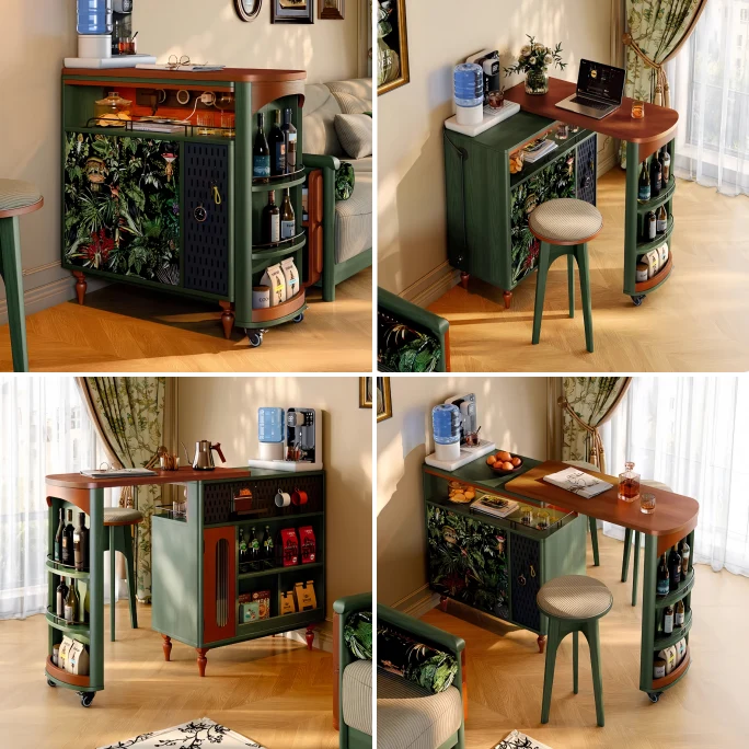 Mesa de bar giratoria retro nórdica con armario de almacenamiento de doble cara