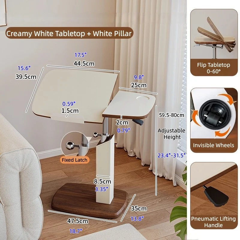 Mesa auxiliar giratoria abatible de altura ajustable en forma de C con ruedas invisibles