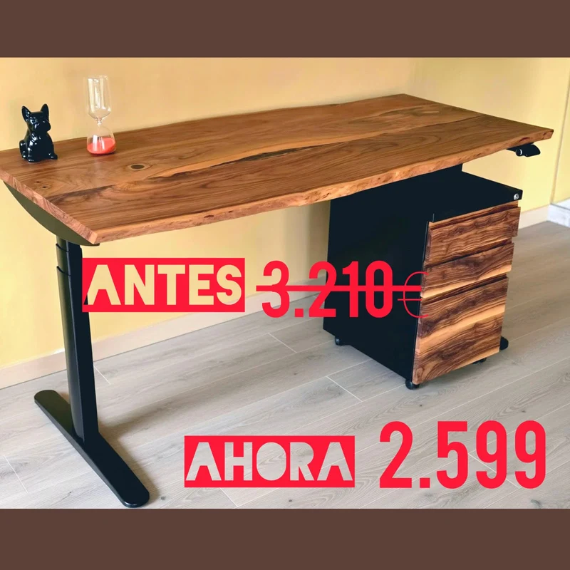Pack Outlet Executive | Escritorio Elevable de Olivo + Cajonera a Juego