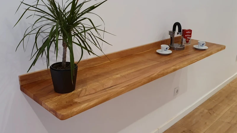 Barra de cocina en madera natural maciza