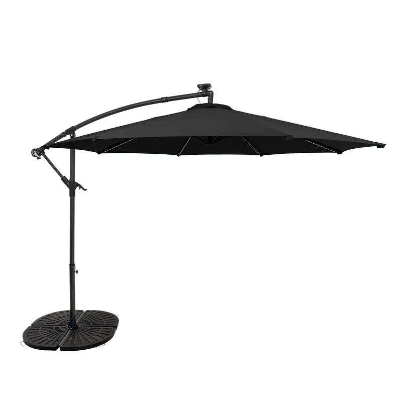 Parasol Excéntrico LED de 3 m con Base de Abanico Completo – Negro