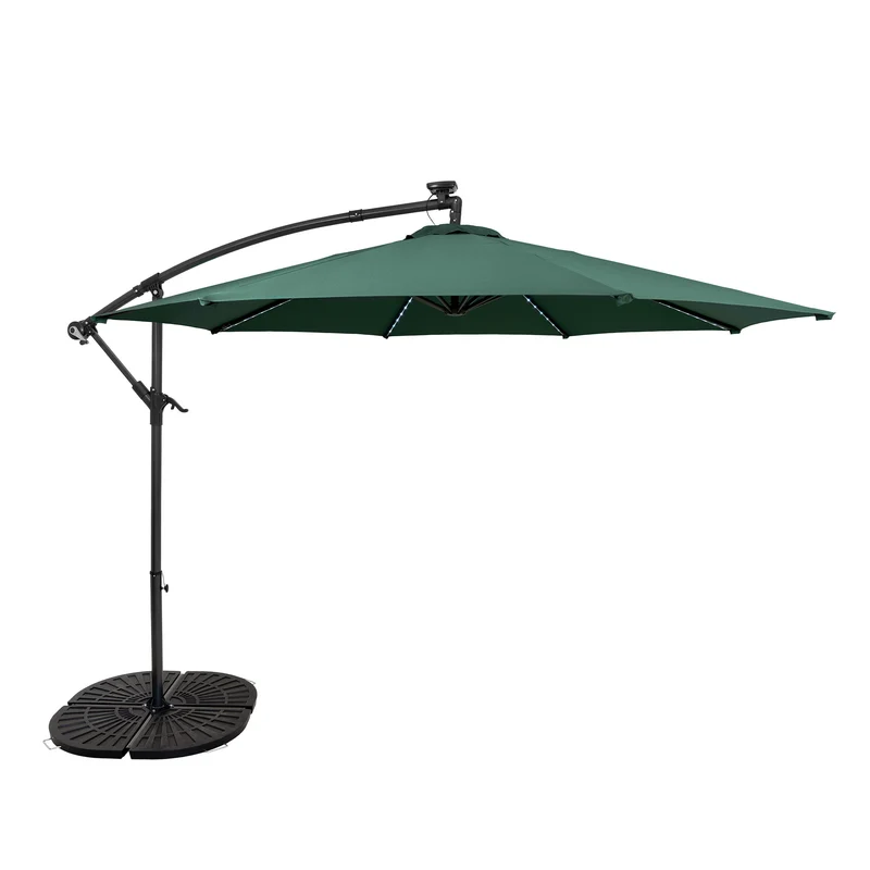 Parasol Excéntrico LED de 3 m con Base de Abanico Completo – Verde