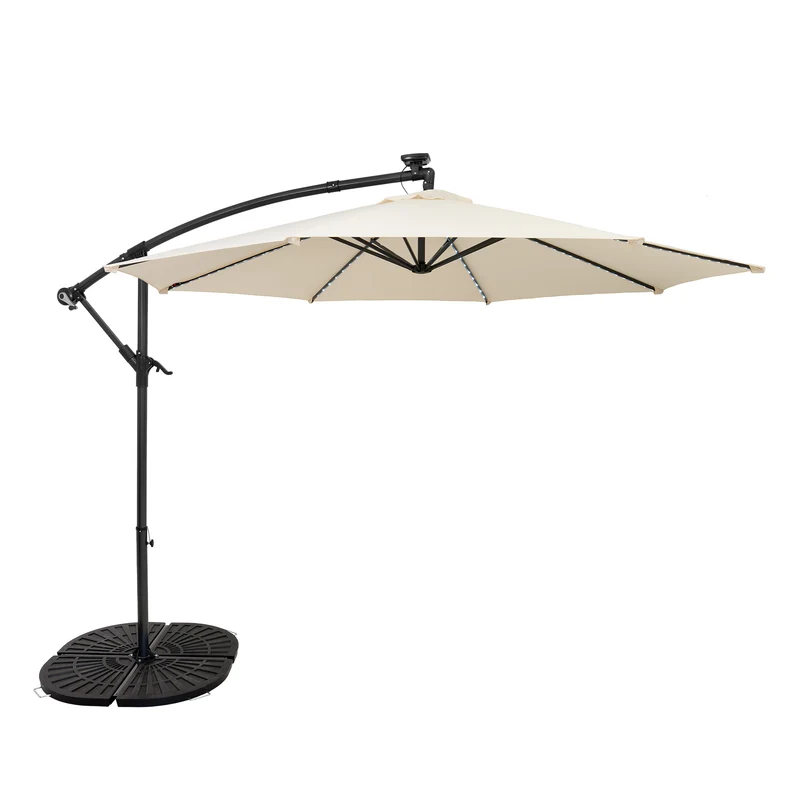 Parasol Excéntrico LED de 3 m con Base de Abanico Completo – Crema