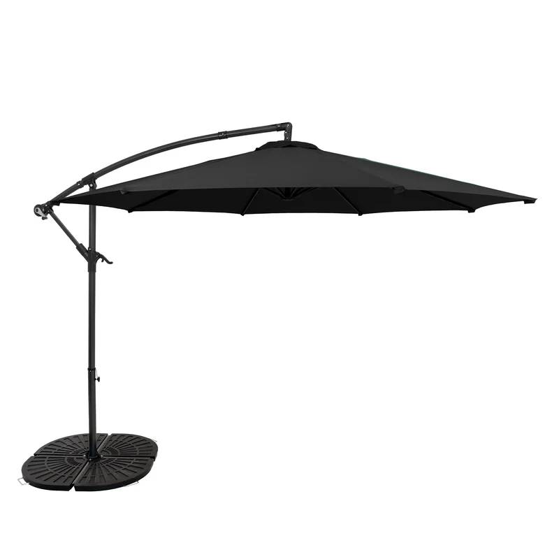 Parasol Excéntrico de 3 m con Base de Abanico Completo – Negro