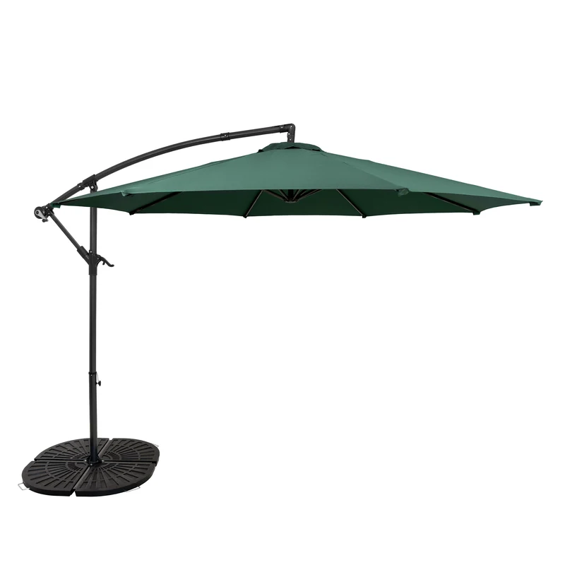 Parasol Excéntrico de 3 m con Base de Abanico Completo – Verde