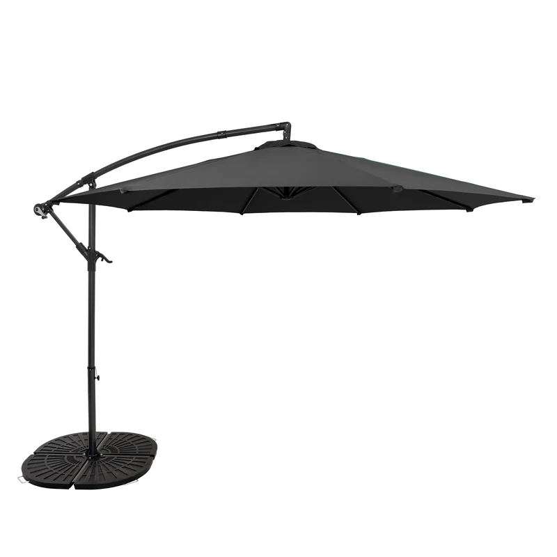 Parasol Excéntrico de 3 m con Base de Abanico Completo – Gris