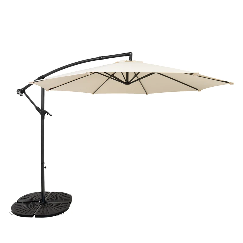 Parasol Excéntrico de 3 m con Base de Abanico Completo – Crema