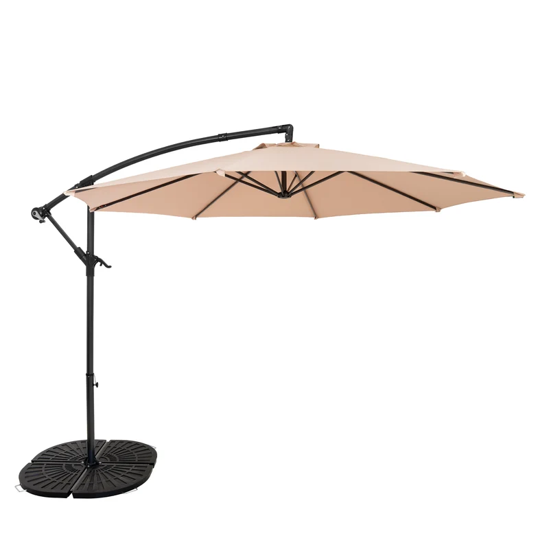 Parasol Excéntrico de 3 m con Base de Abanico Completo – Beige