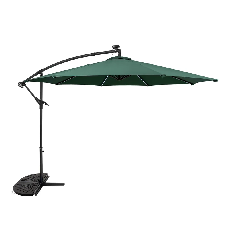 Parasol Excéntrico LED de 3 m con Base de Medio Abanico – Verde