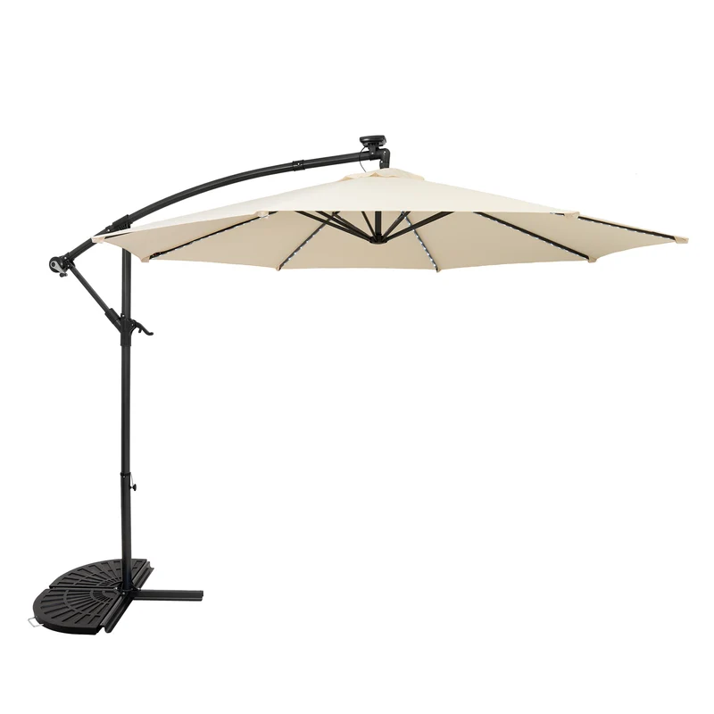 Parasol Excéntrico LED de 3 m con Base de Medio Abanico – Crema