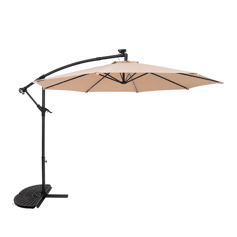 Parasol Excéntrico LED de 3 m con Base de Medio Abanico – Beige