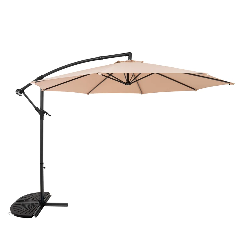Parasol Excéntrico de 3 m con Base de Medio Abanico – Beige