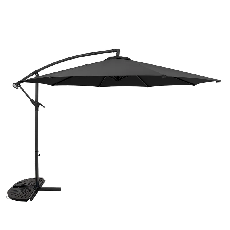 Parasol Excéntrico de 3 m con Base de Medio Abanico – Gris