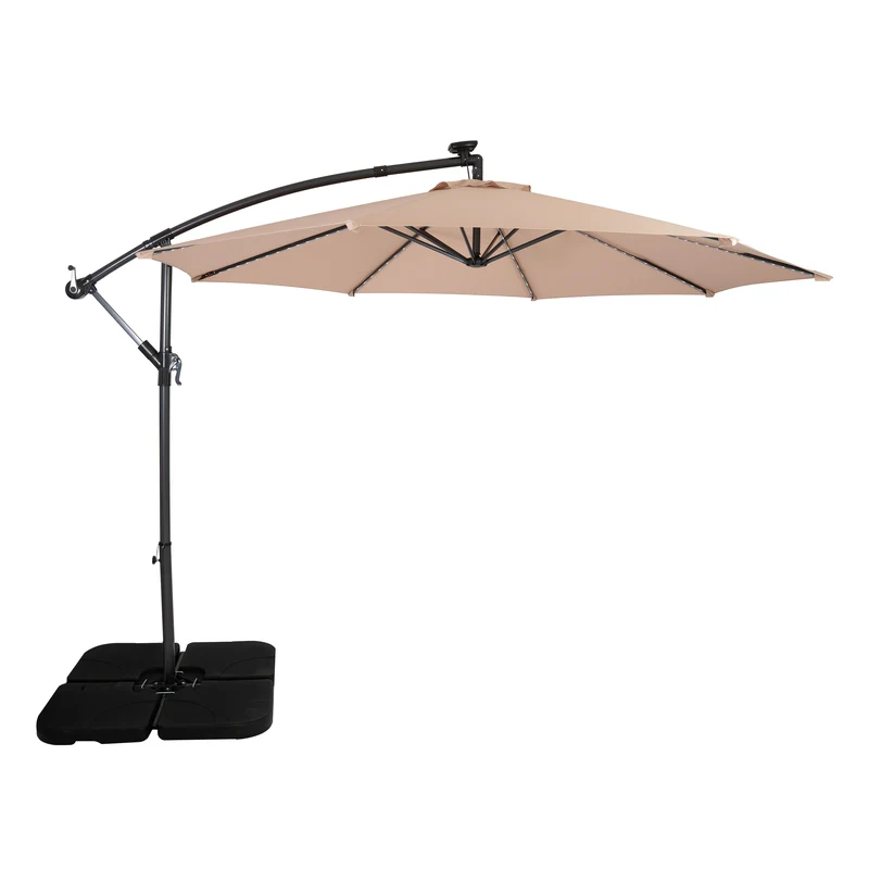 Parasol Excéntrico LED 3 m con Base Cuadrada – Beige