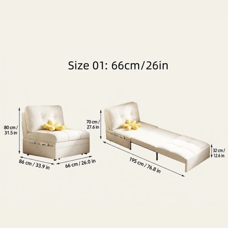 Sofá cama convertible 3 en 1 de tela de terciopelo con almacenamiento inferior.