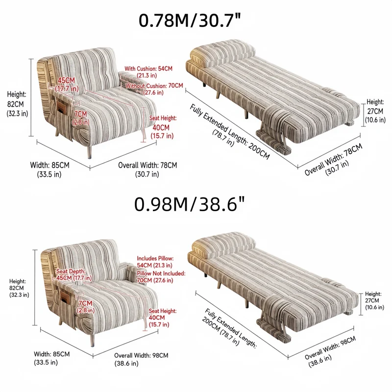 Sofá cama ajustable 3 en 1 de tela chenilla