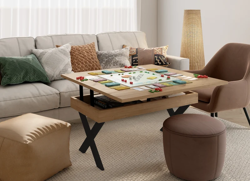 Mesa de centro extensible cuadrada pata metálica X