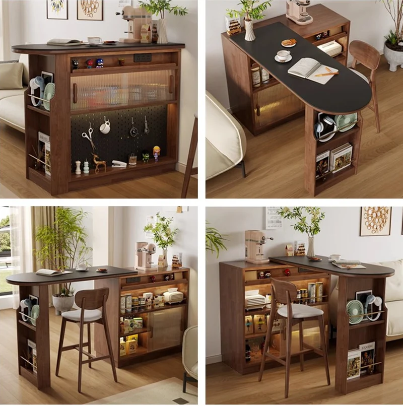 Mesa de bar giratoria de madera maciza de 360° con gabinete de almacenamiento de doble cara