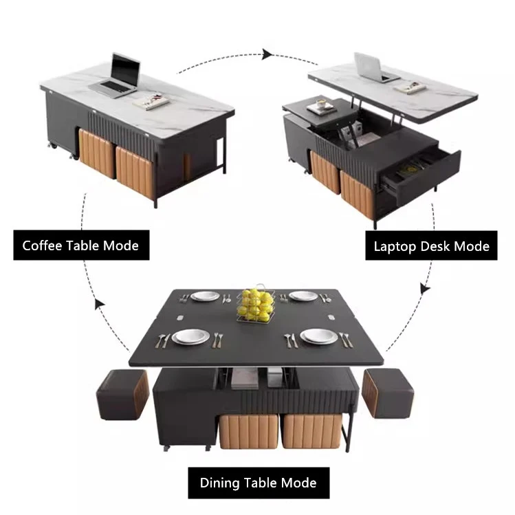 Mesa de centro de mesa elevable moderna con 4 taburetes