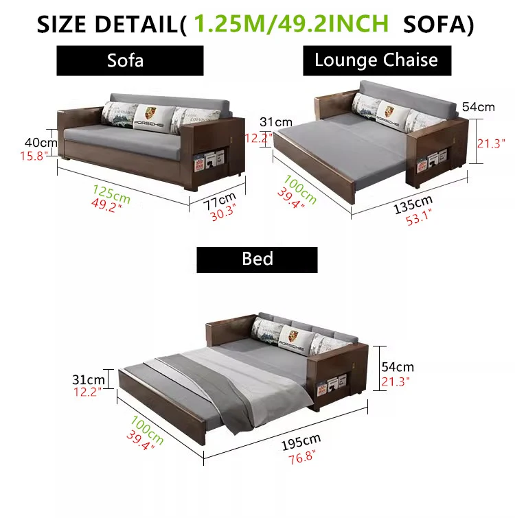 Juego de sofá cama convertible y chaise lounge con almacenamiento debajo