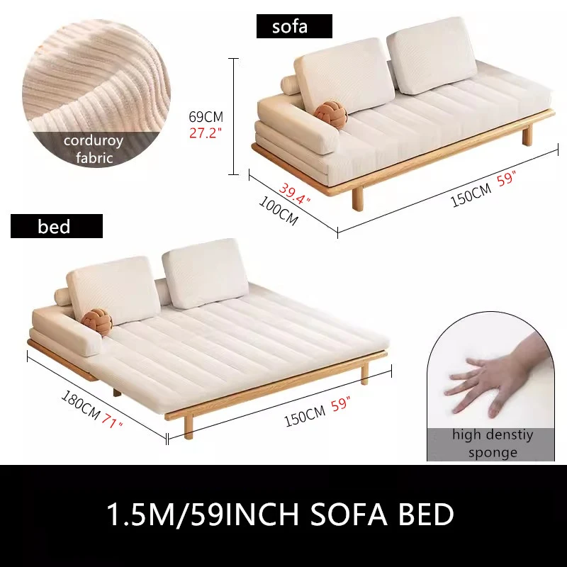 Sofá cama con marco de madera maciza de tela de pana extraíble Tatami