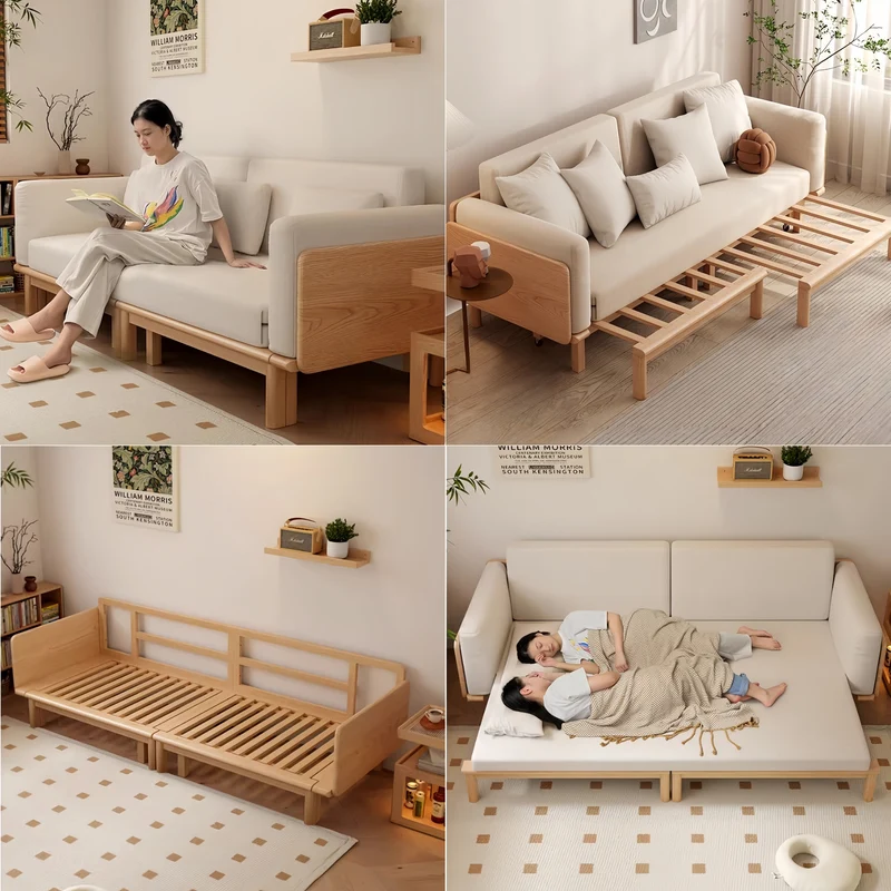 Sofá cama Japandi de madera maciza