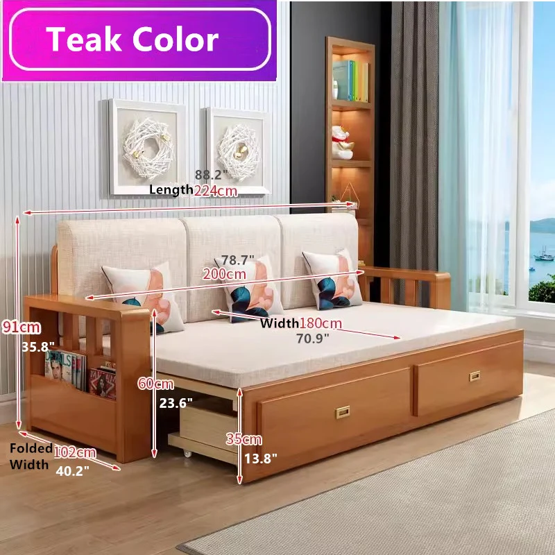Moderno sofá cama de tamaño completo con colchón desmontable y espacio de almacenaje debajo