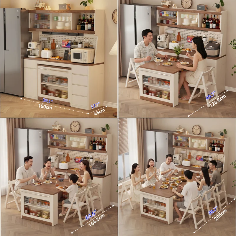 Aparador de madera maciza con mesa de comedor extensible