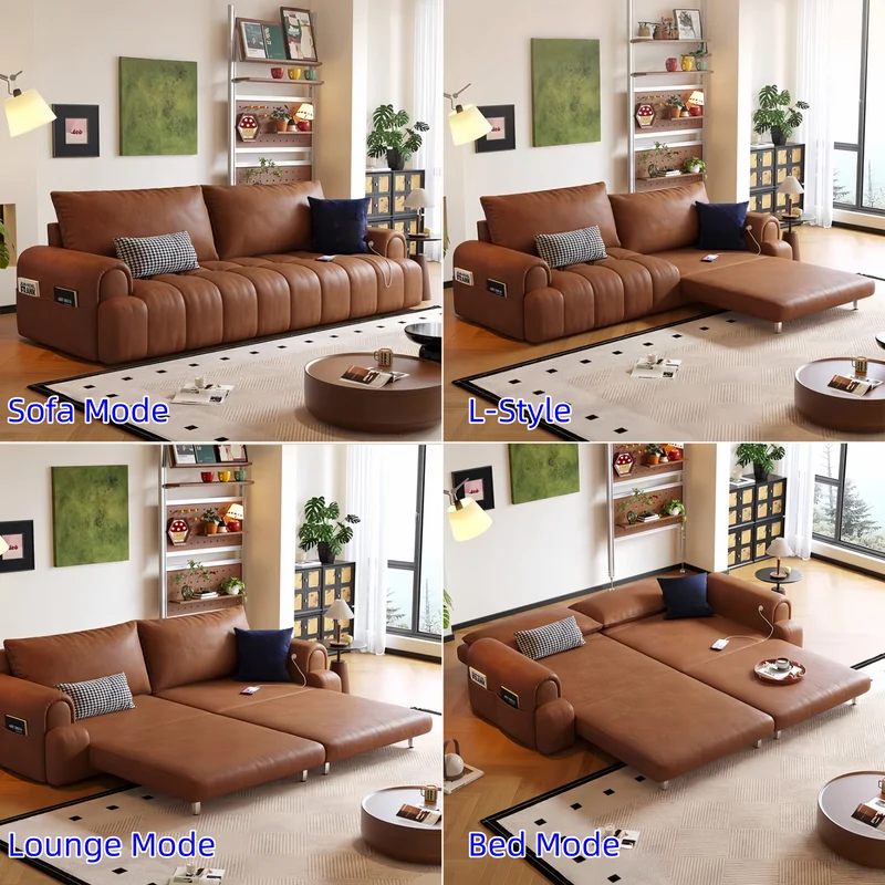 Sofá cama convertible 4 en 1 de cuero encerado al aceite