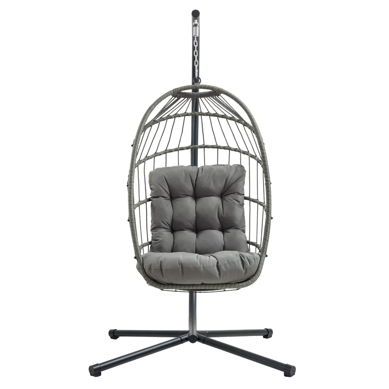 Silla Colgante Tipo Huevo de Ratán – Gris