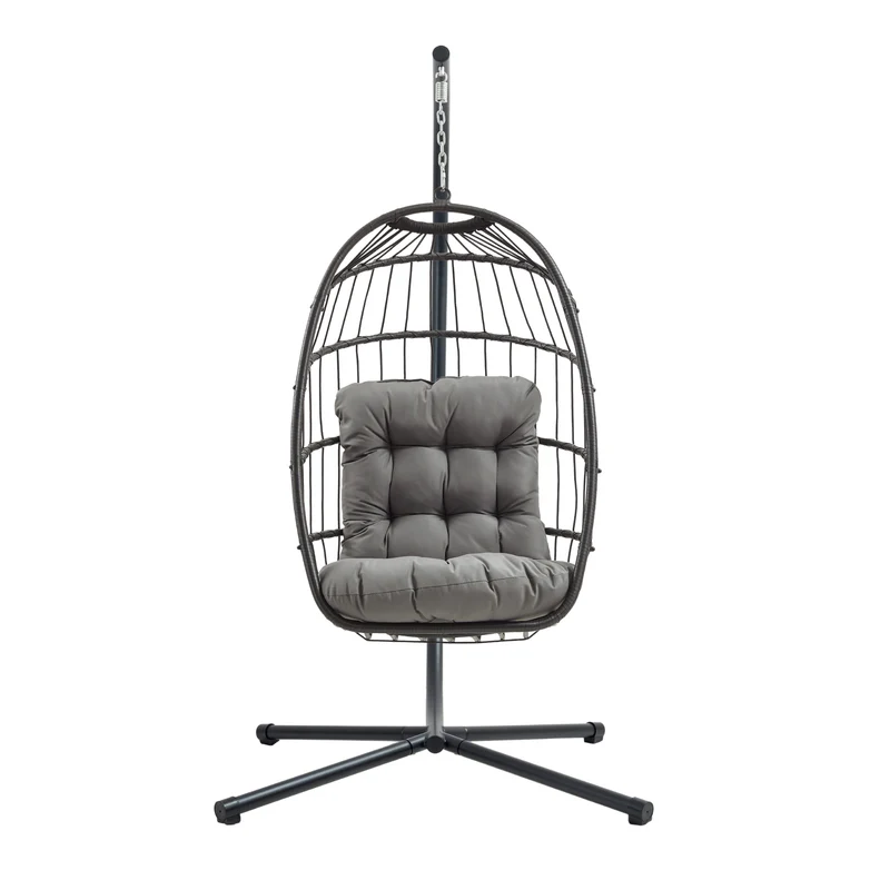 Silla Colgante Tipo Huevo de Ratán – Negra