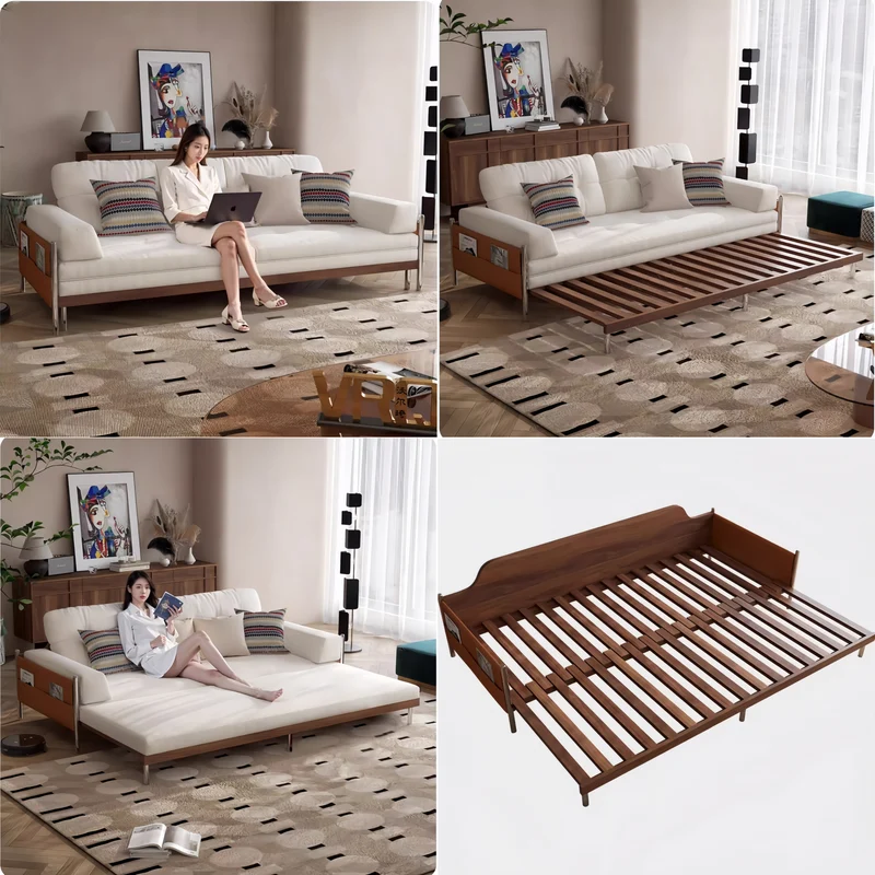 Sofá cama extraíble con estructura de madera maciza Japandi WOLCH