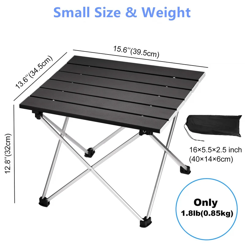 Mesa de camping plegable de aluminio con bolsa de transporte