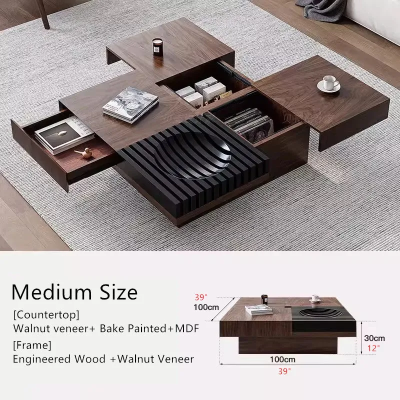 Mesa de centro cuadrada moderna de nogal