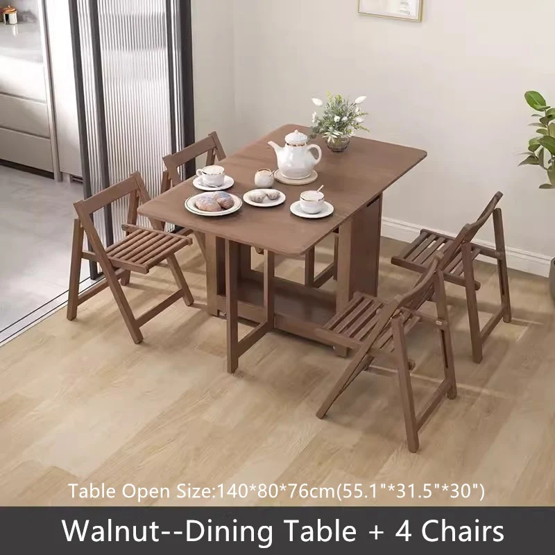 Mesa de comedor de doble hoja abatible de madera maciza de roble de 55" y 67" con sillas