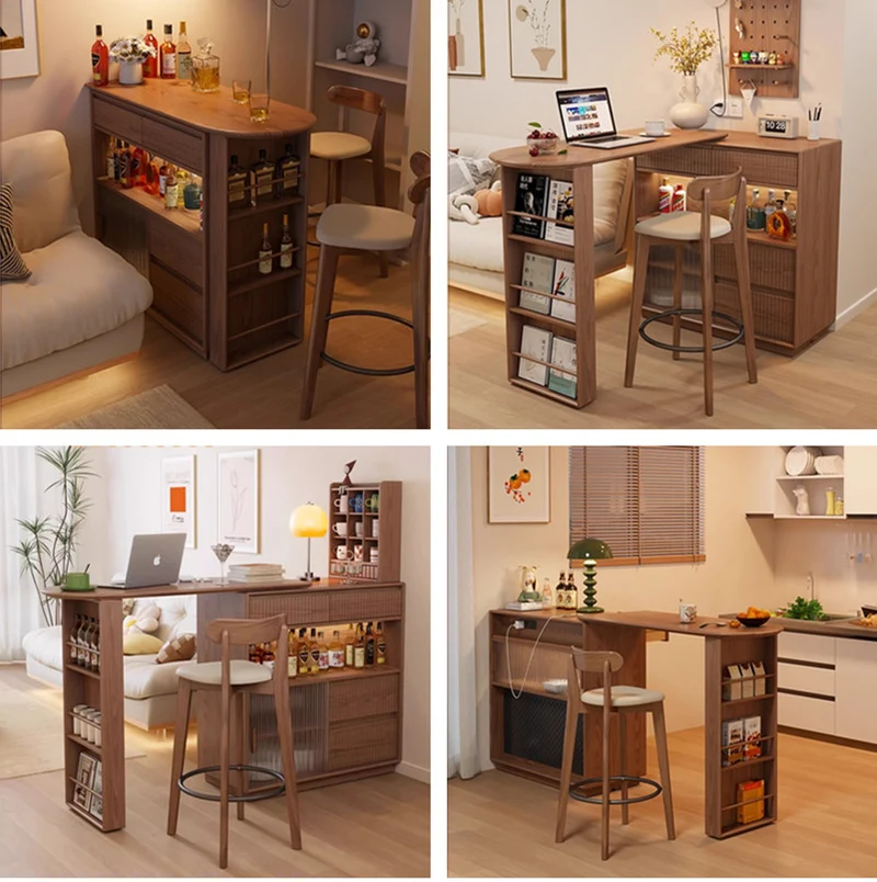 Mesa de bar giratoria de 360 ​​grados con gabinete y taburetes