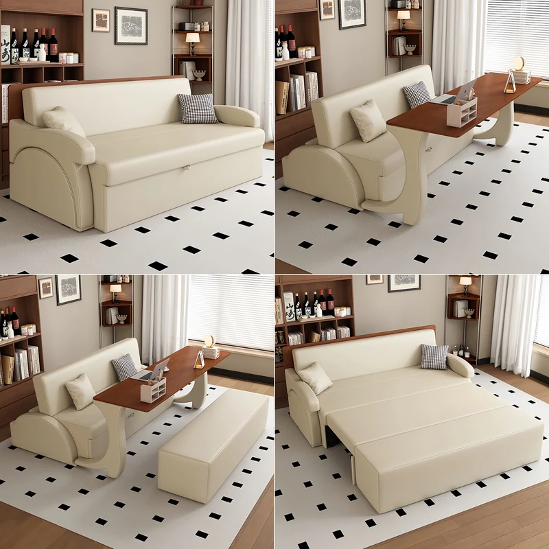 Sofá cama convertible 3 en 1 con escritorio plegable.