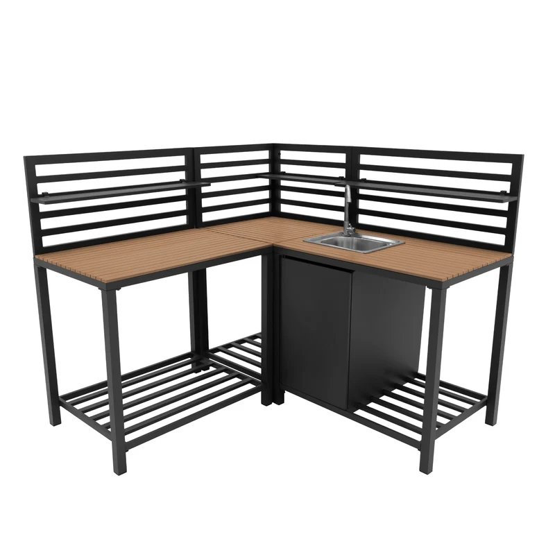 Conjunto de Cocina Exterior de Aluminio y Madera de 3 Piezas