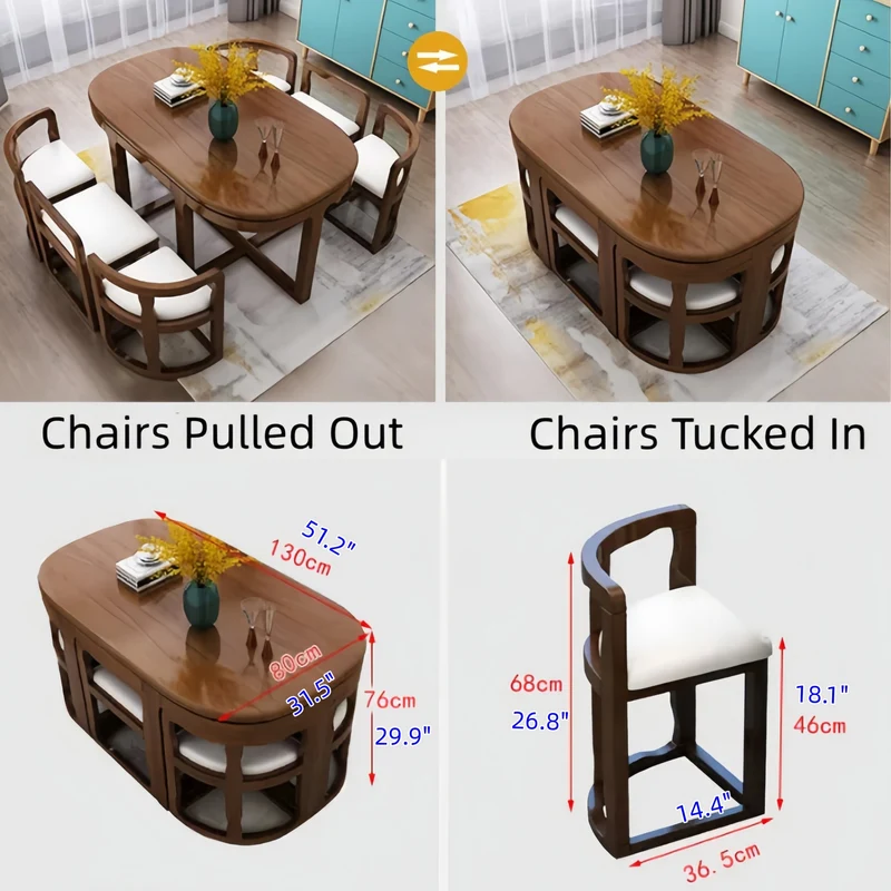 Mesa de comedor nido de madera maciza con 6 sillas