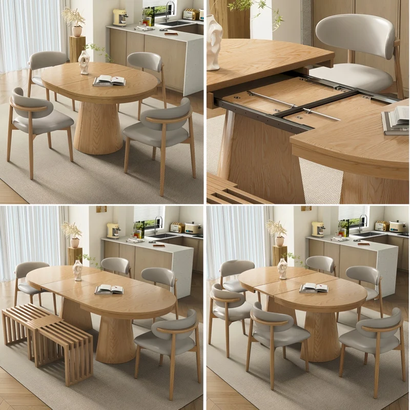 Mesa de comedor extensible de madera maciza Japandi