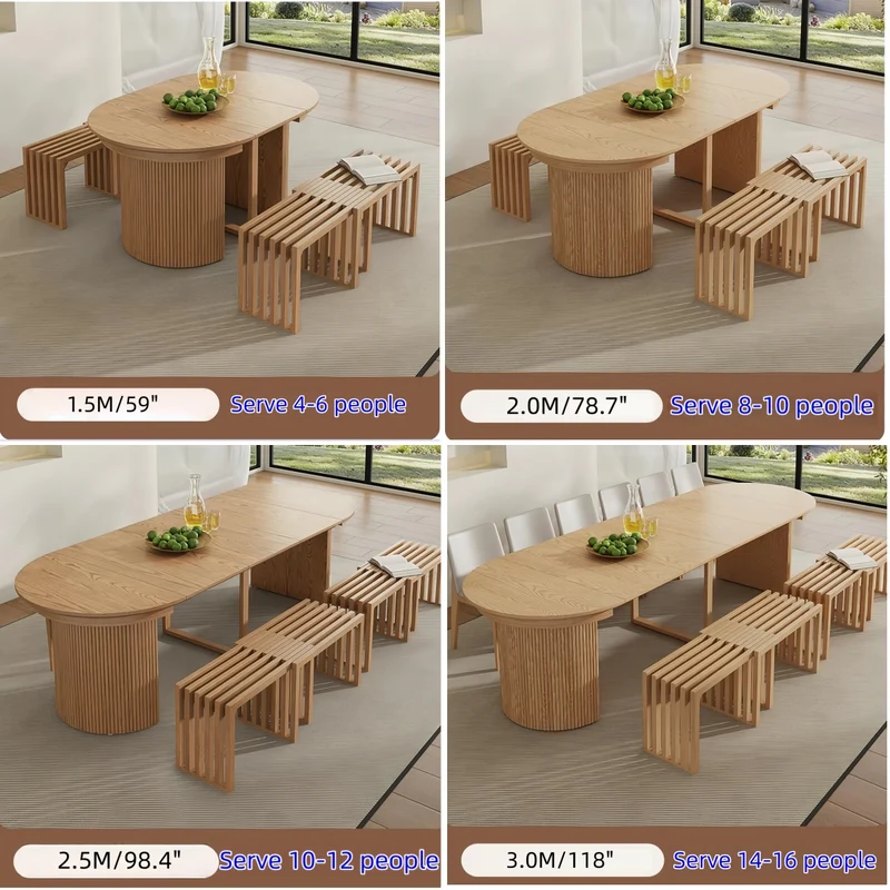 Mesa de comedor redonda extensible de madera maciza