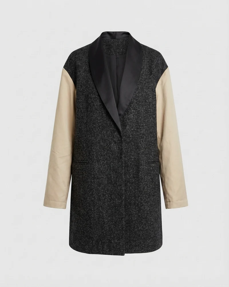 Oversized Contrast-Sleeve Tailored Coat