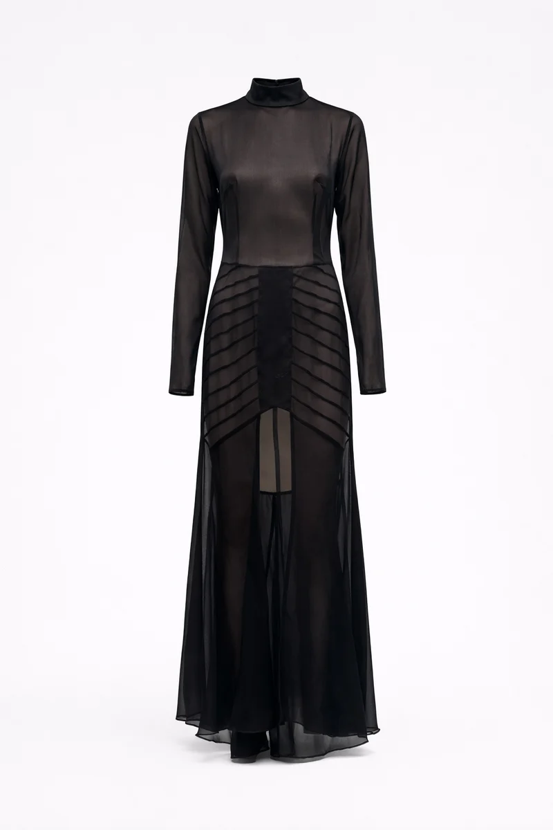 Sheer Panelled Maxi Dress