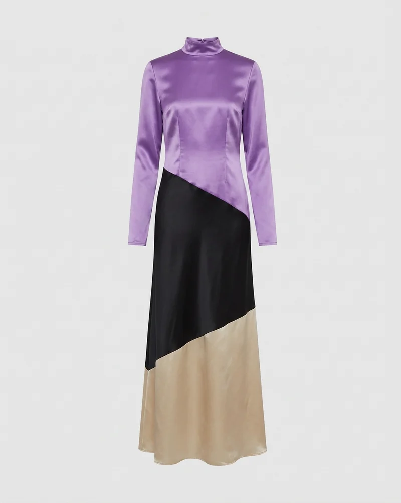Asymmetric Satin High-Neck Top Dress